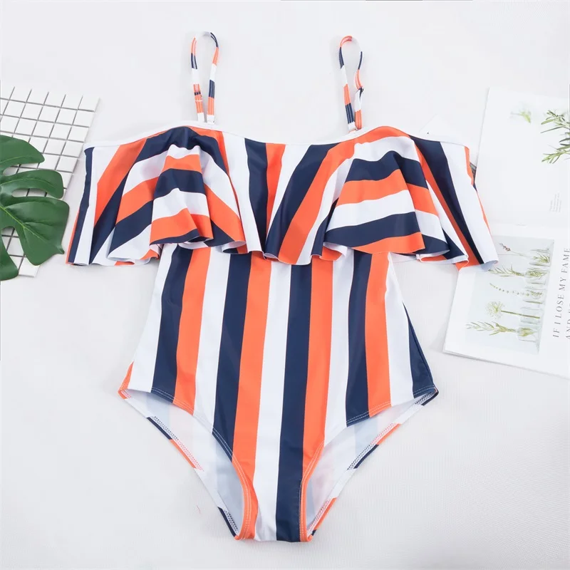 Maillot De Bain Femme 2019 цельный полосатый купальник для женщин гофрированное платье