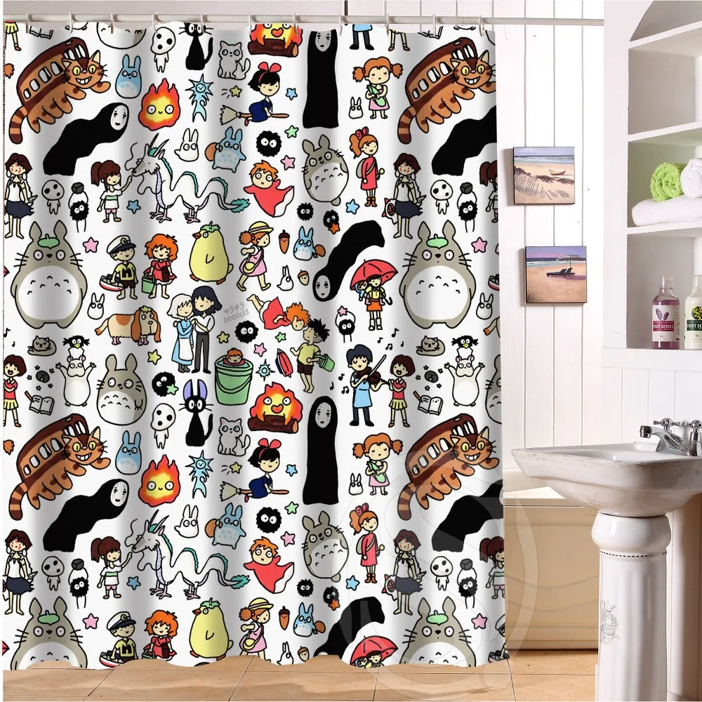 

New All Studio Ghibli Character Totoro Shower Curtain Custom Bathroom Decor Bath Screens Curtains 12 Hooks For The Bathroom