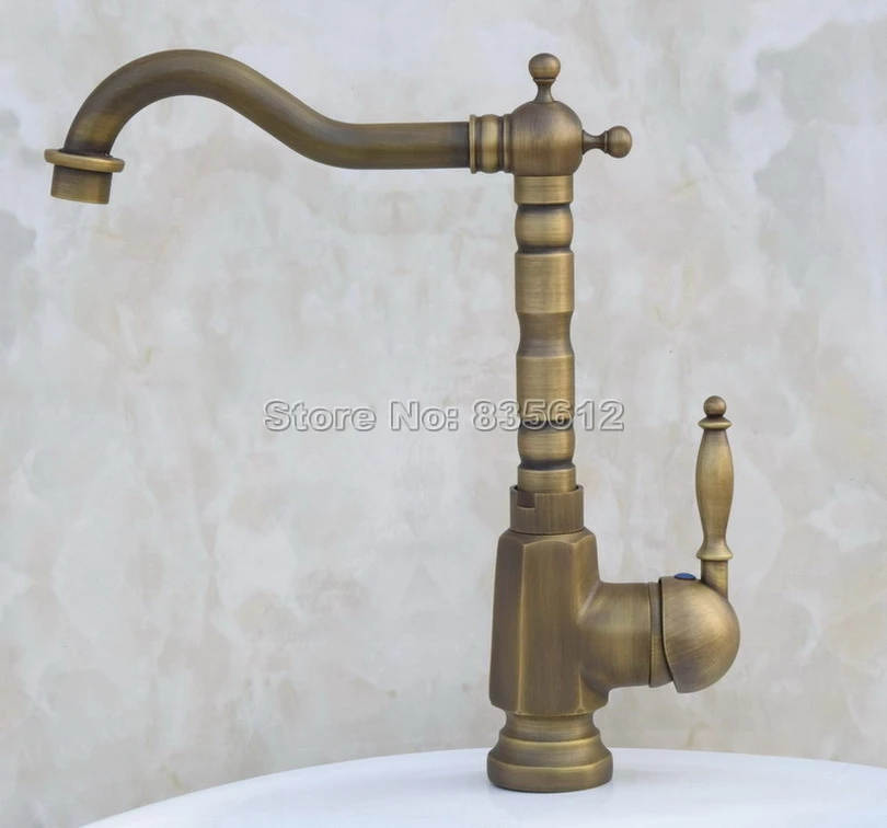 

Deck Mounted Kitchen Vessel Sink Sink / Bathroom Basin Antique Brass Single Handle Swivel Faucet Mixer Tap Wan017