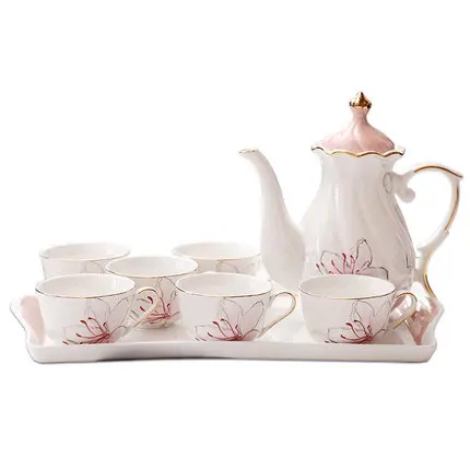 

8 Pcs Set Chinese Ceramic Coffee Cup European Style Afternoon tea Set with Ceramic tray tea Cup Pot coffee Cup Set Free Shipping