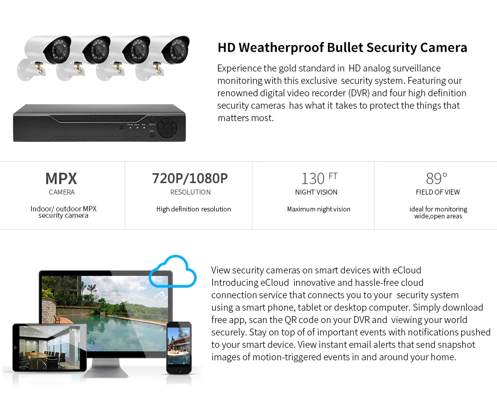 Wistino 4CH AHD DVR CCTV Camera System 720P Outdoor Cameras Surveillance Kit Home Security Video Monitor Kits IR Night Vision Indoor  (4)
