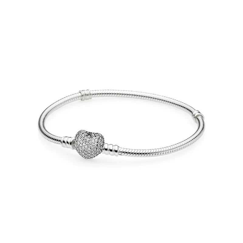 

2018 Luxury 925 Sterling silver Momsents Silver Bracelet With Pave Heart Clasp Charm Fit Original panqiou Bracelet DIY Jewelry