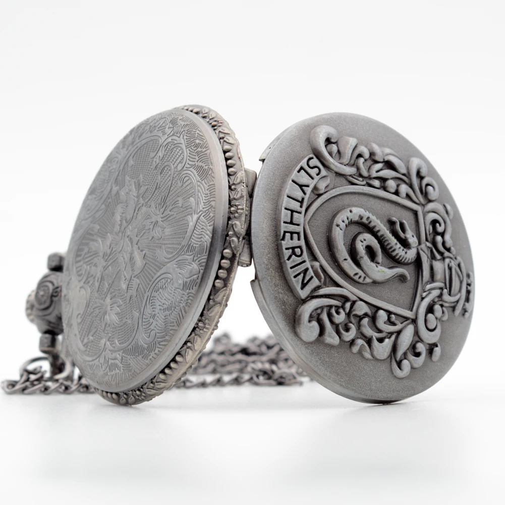 Ретро Silver Grey Слизерин Гарри Поттер Хогвартс Колледжа Кварцевые Карманные Часы Аналоговые Ожерелье Мужские Женские Часы Подарок