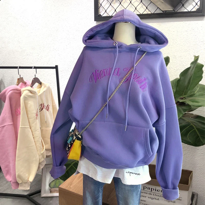  Hoodies Women Chic Letter Embroidery High Quality Clothing Womens Hooded Leisure Korean Style Plus 