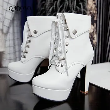 

Women Ankle Boots Fashion Platform Square High Heel Martin Boots Comfortable Round Toe Lacing Spring Autumn Ladies Shoes