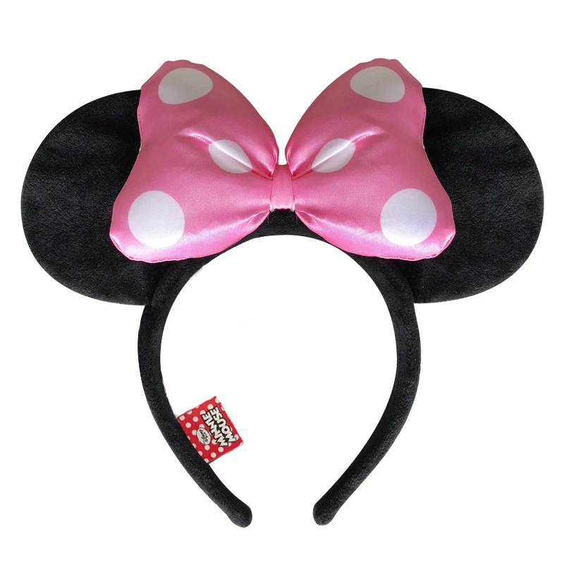 Головной убор Диснея Микки Минни Маус головной убор уши Минни Маус девушки резинки для волос Принцесса наголовный обруч плюшевые игрушки, брелок - Цвет: Pink Dot B