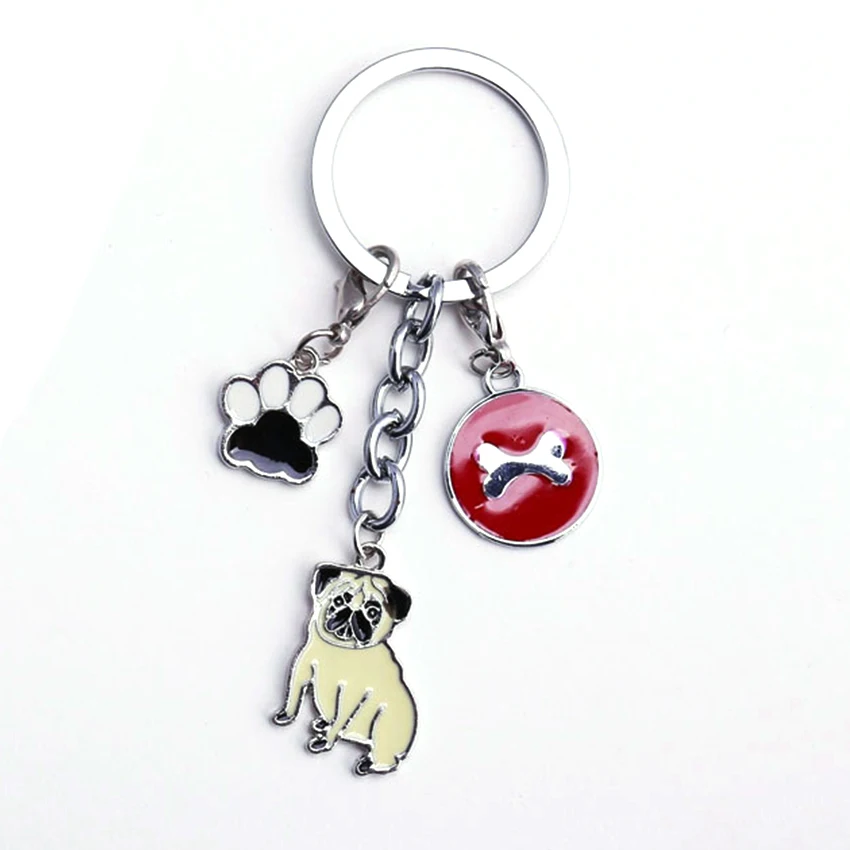 Pet Dachshund Pug Dog Key Chain Metal Key Ring Pom Gift For Women Girl
