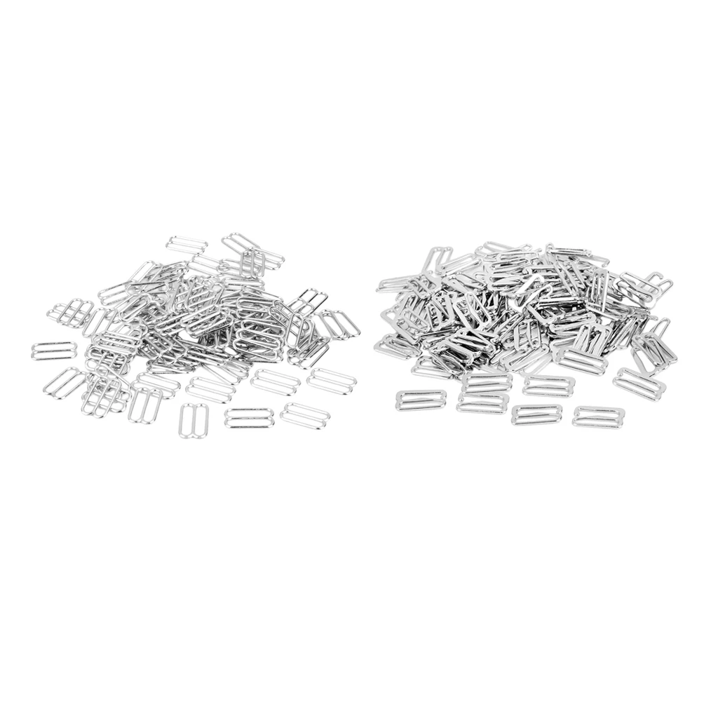 200pcs Silver Metal Bra Strap Adjuster Sliders/Hooks Lingerie Sewing Crafts 14mm