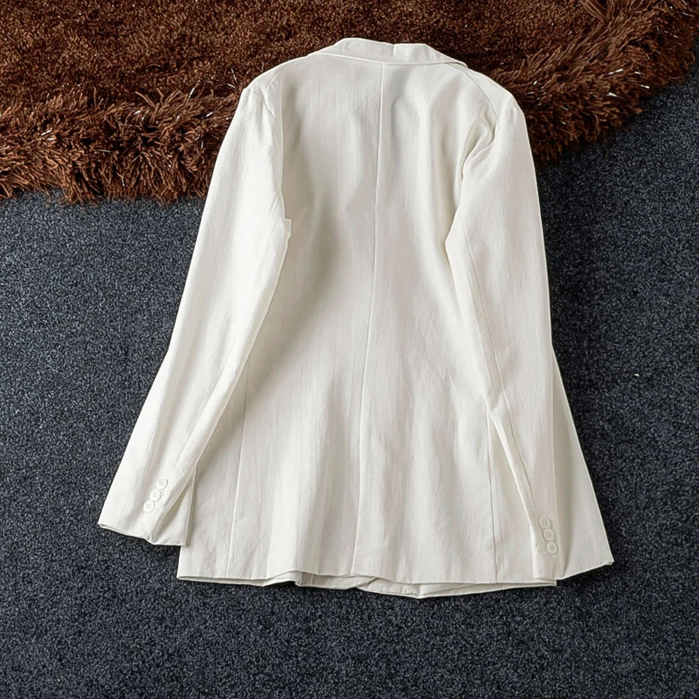Good Quality New Cotton White Two Piece Set Double Breasted Blazer Women With Pant Fashion Fall Office Lady 2 Piece Set Women