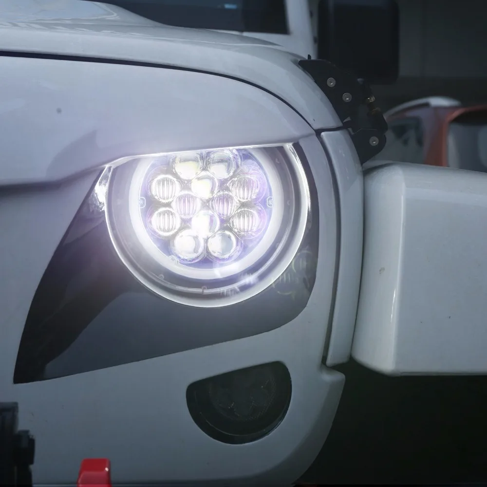 7inch Halo LED Healights w Blue DRL Angel Eyes for 07 17 Jeep Wrangler JK Wrangler