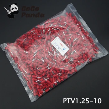 

GOGOPANDA Free Shipping 1000pcs PTV1.25-(10 12 18) Pre-insulating Pin Terminal Brass 22-16 A.W.G 19A