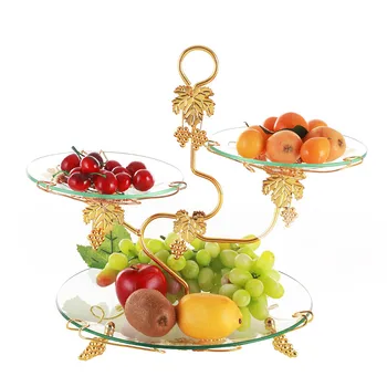 

3-Tier Stand Three-layer Fruit Plate Glass Fruit Plate Snack Candy Desktop Cake Stand Dessert Plate Vegetable Storage Rack Displ
