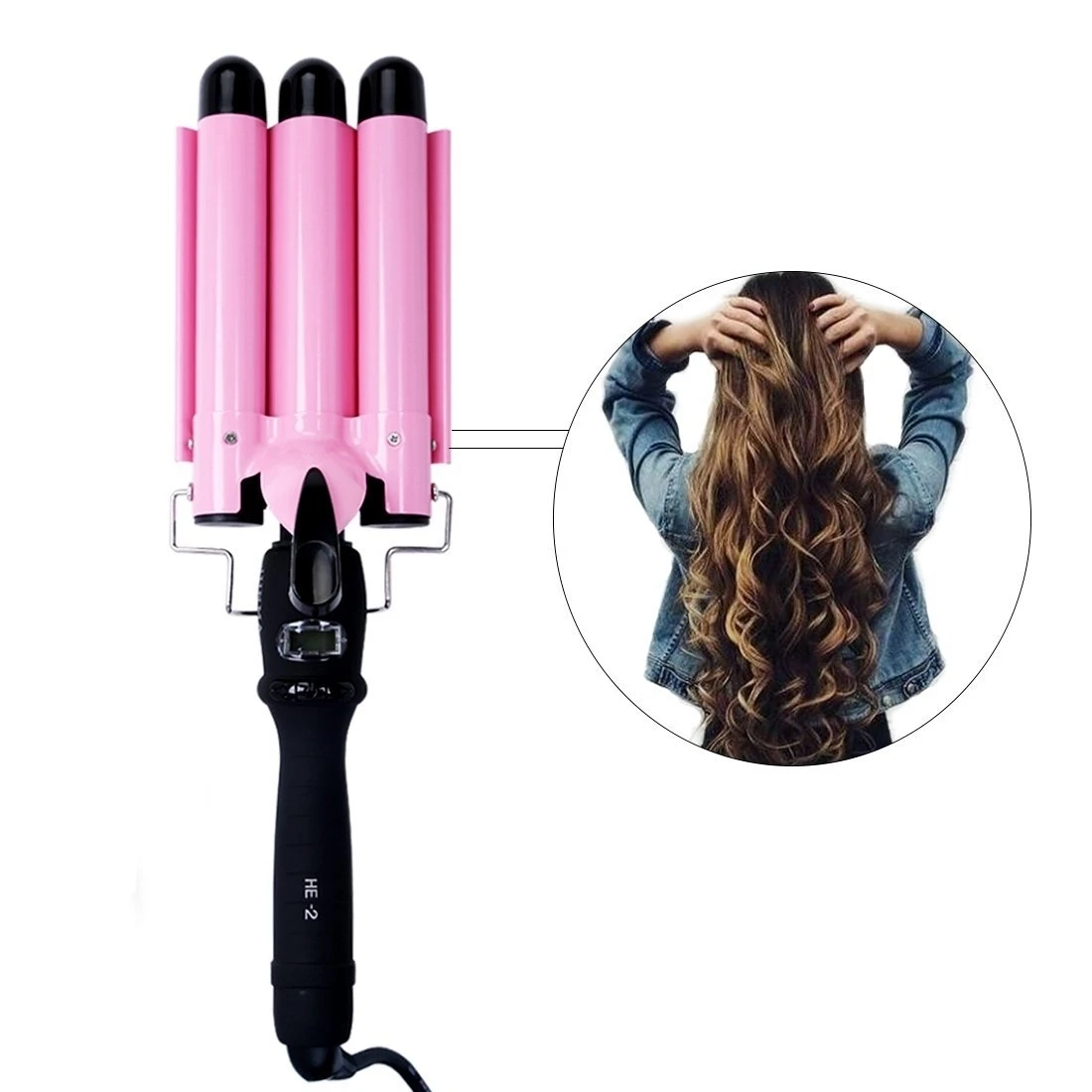 Hair Waver,Beach Curls Curling Iron,Professional Pink 3 Barrel Hair Curling Iron Hair Waver Curling Wand Pink Color