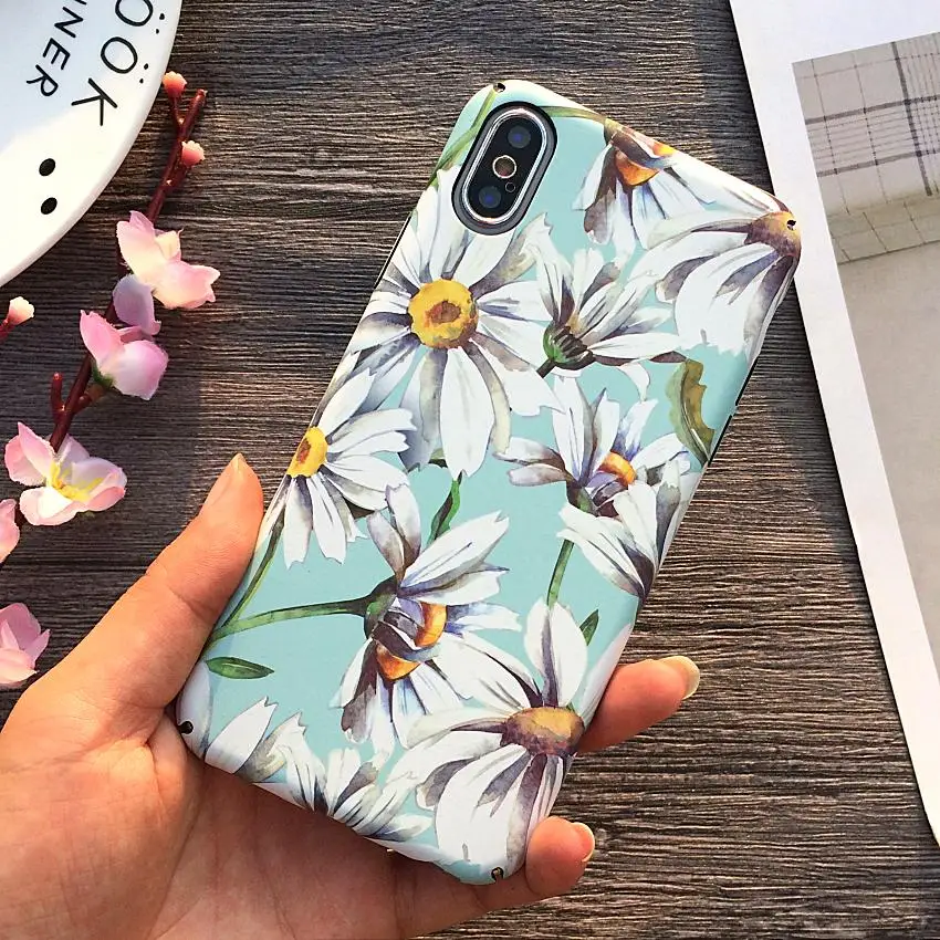 

Phone Case For iPhone 8 8 Plus Case Pretty Floral Rose Hard PC Protective Cover For iPhone X 8 7 6 6s Case Mobile Phone Fundas