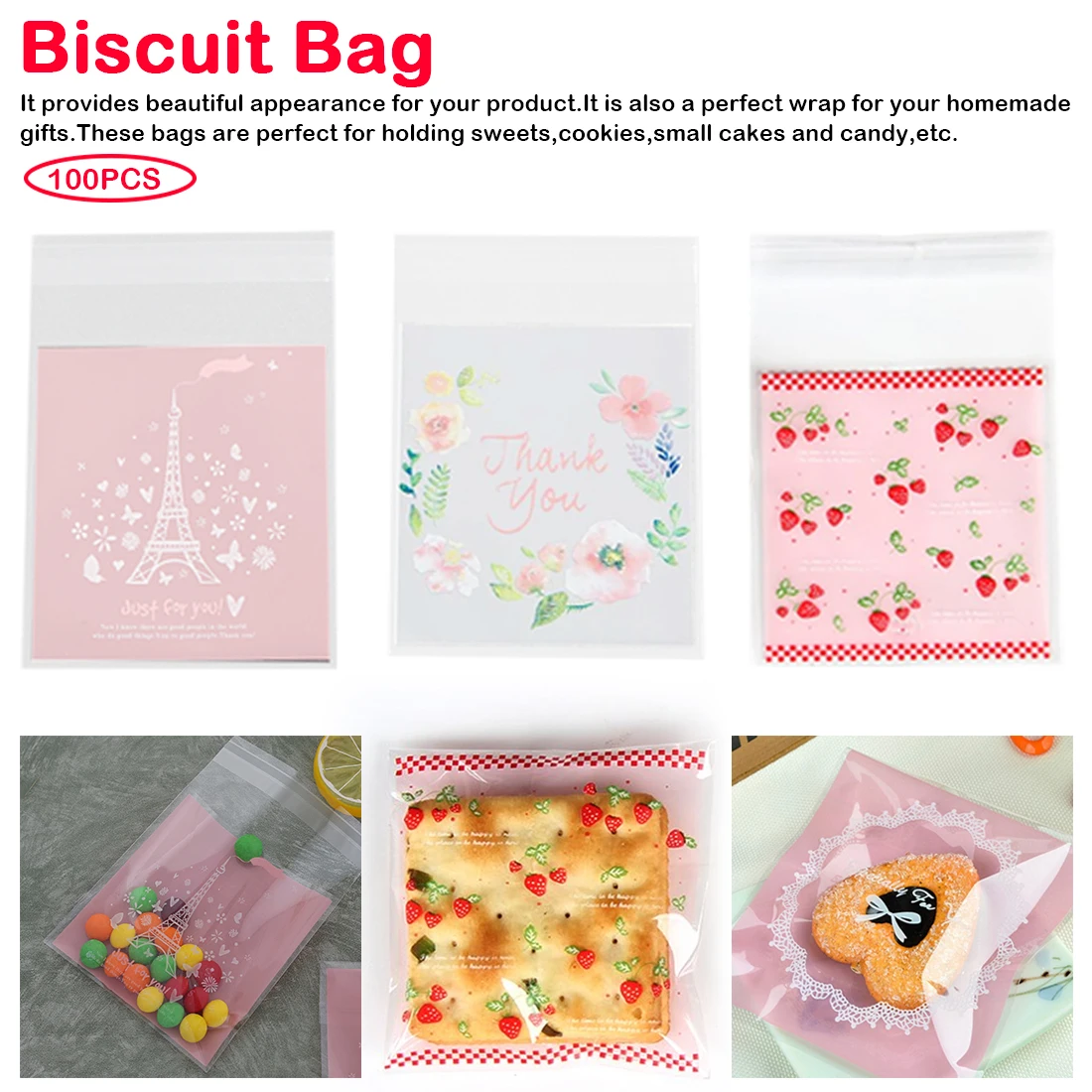 

Transparent Cellophane Ziplock Bag Handmade Soap Packaging Bakery Candy Biscuit Gift Bag Self-adhesive 100pcs