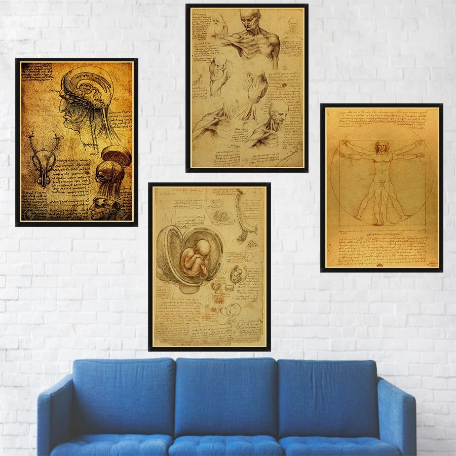 

Vintage Posters of Leonardo Da Vinci Manuscript Picture Vitruvian Man Poster Art Home Decoration Wall Decor Poster Art