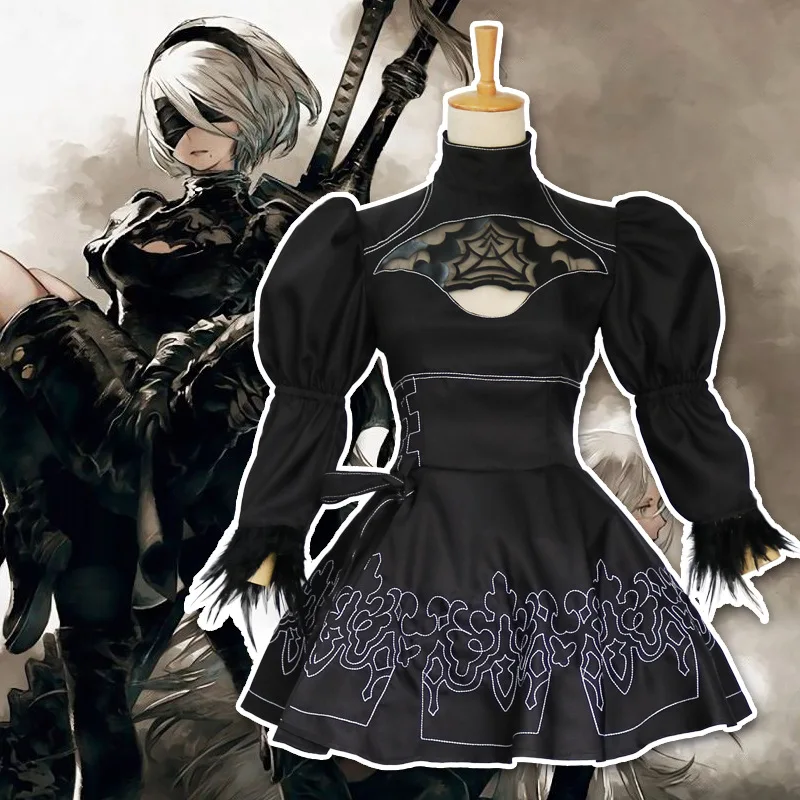 

High Quality Nier Automata 2B Cosplay Wig YoRHa No 2 Type B Costumes Women Black Dress With Patch Glove Full Set