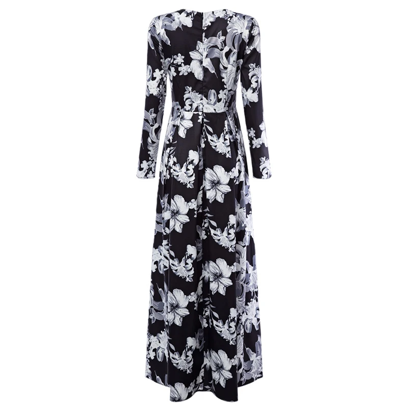 Kostlich Floral Print Women Long Dress 2017 Autumn O-Neck Long Sleeve Casual Maxi Dress Swing Elegant Ladies Dresses Plus Size (4)