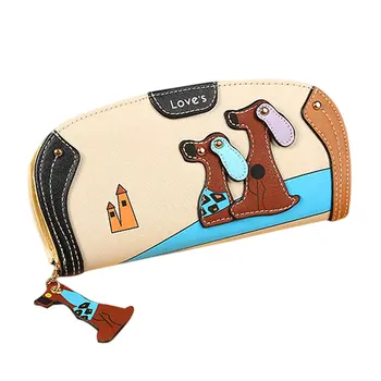 2018 borsa lunga donna PU Leather fermasoldi portafoglio Cartoon Dog per monete cerniera porta soldi Lady Clutch Money Bag Porte Monnaie