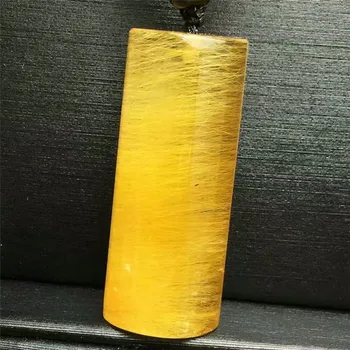 

31x12mm Genuine Brazil Natural Titanium Yellow Gold Rutilated Quartz Crystal Pendant AAAAA