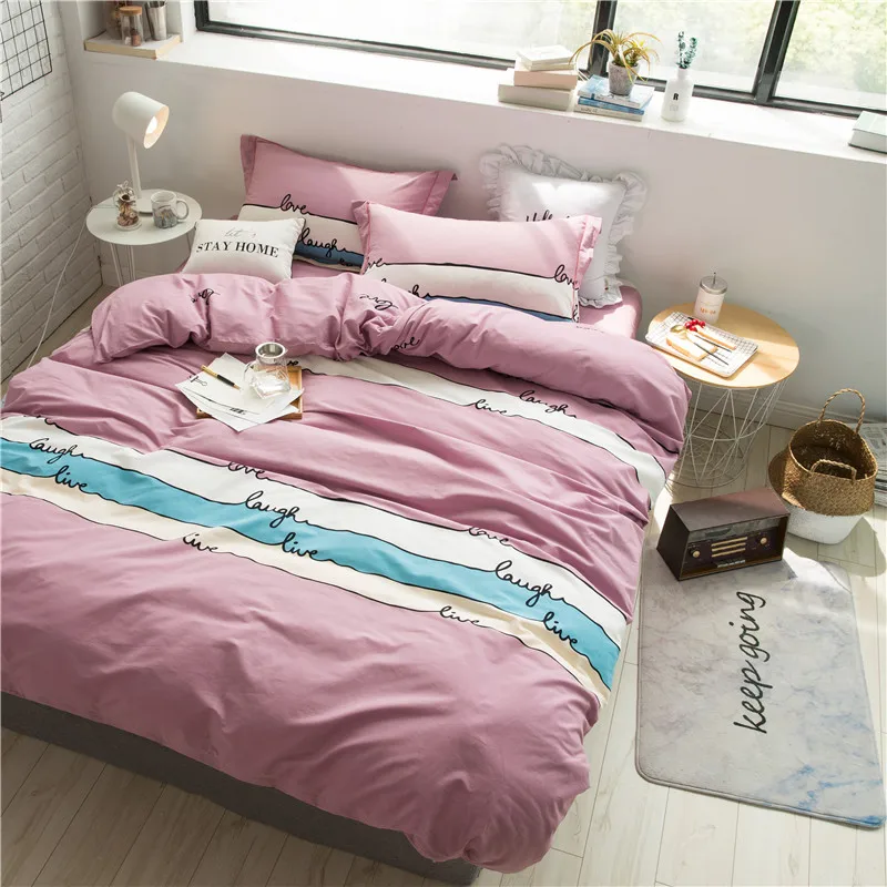

Cartoon Color Stripe Pattern Bedding Set Home Textile Queen King Size 100% Cotton 4Pcs Duvet Cover Bedlinen Bed Sheet Pillowcase