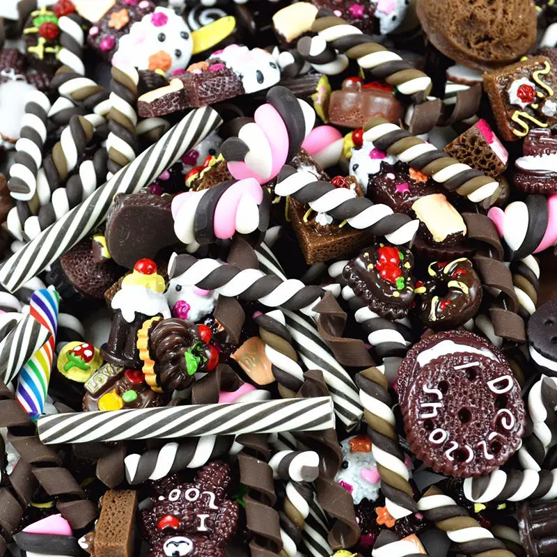 100PCS DIY Slime Charms With Candy Sugar Chocolate Cake Resin Flatback of Slime Beads for Ornament Scrapbook Crafts Toy  (4)