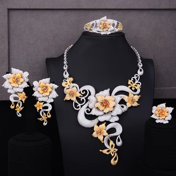 

SisCathy 4 PCS Necklace Bangle Earrings Ring Full Mini Cubic Zirconia Jewelry Sets Exclusive Handmade Luxury Women Jewelry Set