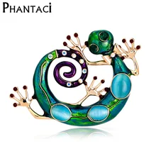 Large Blue Enamel Esmaltes Lizard Gecko Brooches Women Girls Corsages Green Brooch Diamante Embellishments Kihen Wedding Bijoux