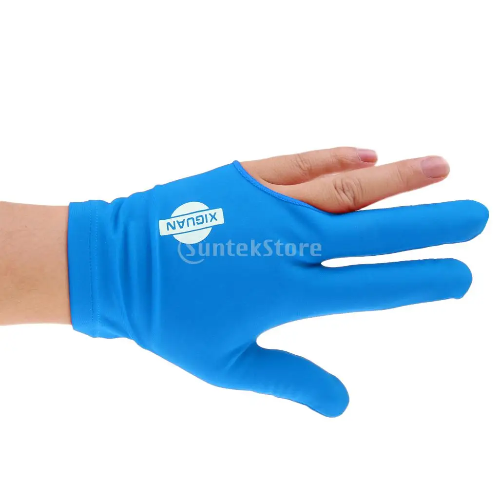 Спандекс кий для снукера бильярда перчатка бассейн левая рука 3 пальца аксессуар бассейн Кии перчатки-3 цвета - Цвет: Blue