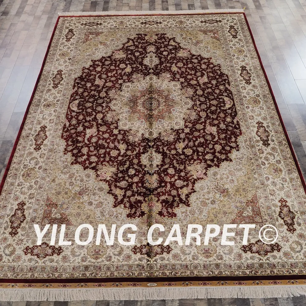 Yilong 9'x12' ручные персидские Изящные коврики красные восточные изысканные шелковые ковры (ZQG346A)