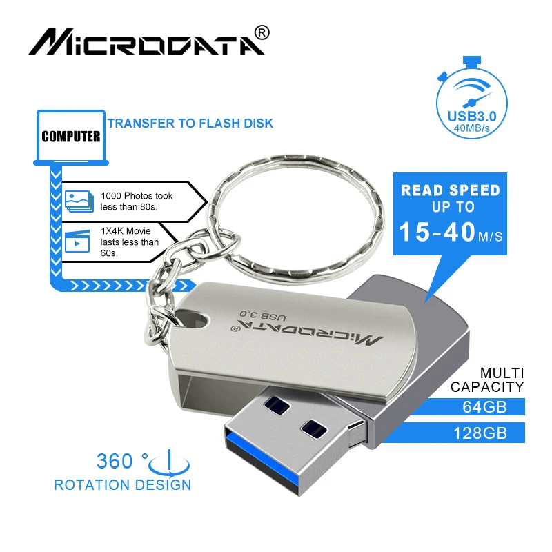 USB 3,0 Металлический флеш-накопитель 32 Гб 64 Гб 128 ГБ вращающийся флеш-накопитель мини usb ручка 16 ГБ USB флеш-накопитель высокоскоростной USB3.0