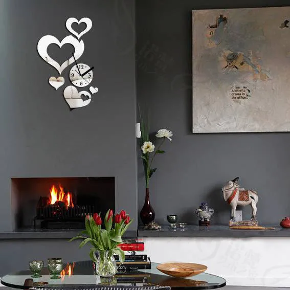 Cute Heart Shape Design Fashion Crystal Mirror Wall Clock Novelty Cute Heart Shape Design Fashion Crystal Mirror Wall Clock Novelty Home Decor Sticker Free Shipping