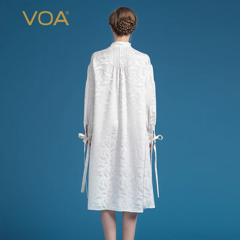 VOA 2020 летняя Модная шелковая жаккардовая офисная блузка элегантная белая рубашка