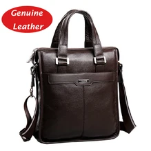 P.KUONE business casual fashion design 100% cowhide Genuine leather men handbag shoulder bag for ipad