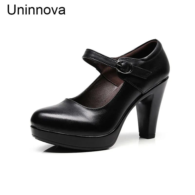 

Women Platform Mary Jane's Super High Spike Heels Shallow Office Lady Round Toe Court Shoes Black Business Pumps Uninnova WP120