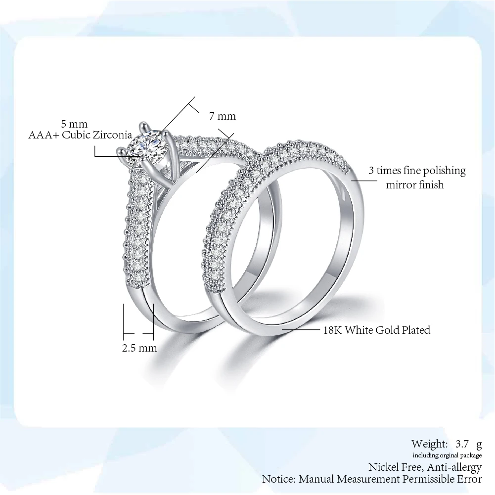 Набор обручальных колец для женщин, цвет белый, желтый, золотой, чистый кристалл, кубический цирконий, модные украшения на День святого Валентина DZR001