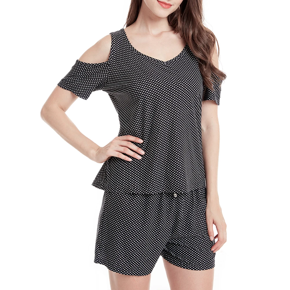 Women summer Pajama Set Soft dot Printing pijama Home Pyjamas Woman