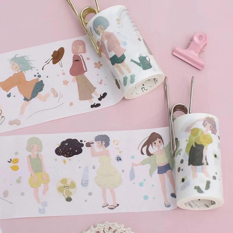

1 Pcs 70mm Wide Girls In Spring Summer Autumn Winter Fresh Character Decoration Washi Tape DIY Planner Scrapbooking Masking Tape