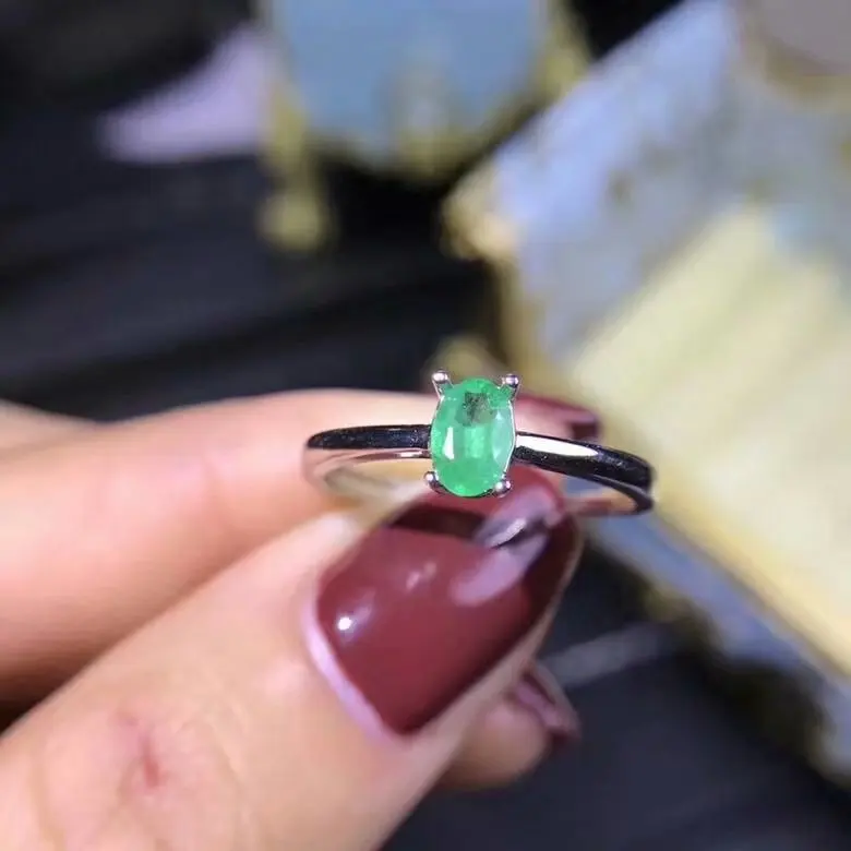 

925 sterling silver real Natural green Emerald Rings fine Jewelry gift women wedding open wholesale plant 4*6mm lpj040608agml