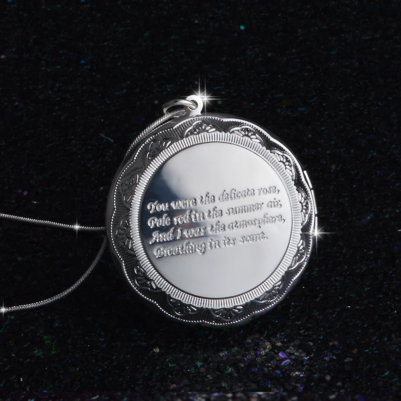 Retro Vintage 925 Sterling Silver Needle Carved Flower Round Pendant Necklace Can Put Photo For Lovers Women Best Gift