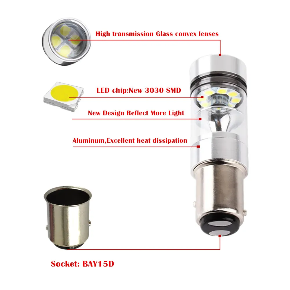 Светодиодные лампы 1157 BAY15D высокой мощности 3030 20SMD P21/5 Вт 2 шт. автомобильные задние