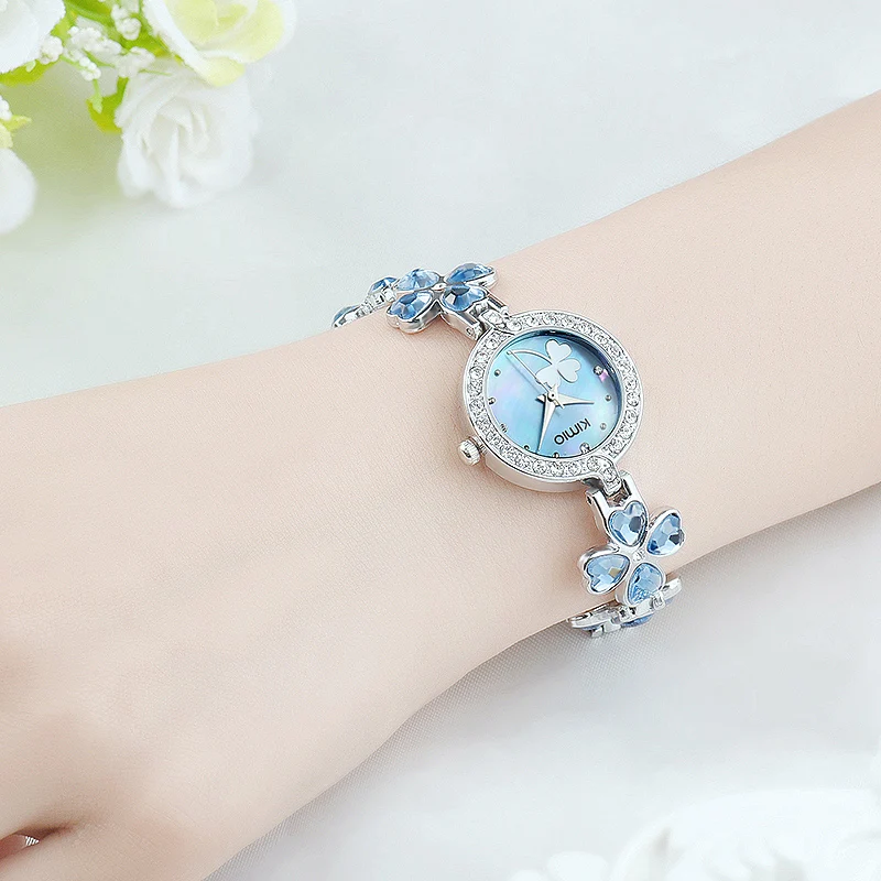 KIMIO Ladies Lucky Clover Love Crystal Strap Austrian Drilling Women Watches 2018 Luxury Brand Quartz Watches Woman Dress Clock