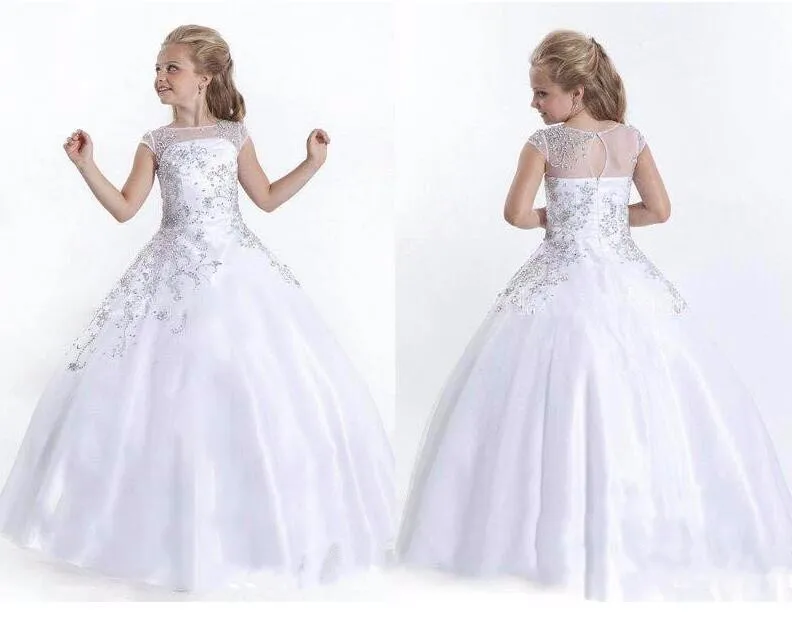 

Luxury beading crystals flower girls dress kids beauty pageant dresses white/ivory long first communion dress