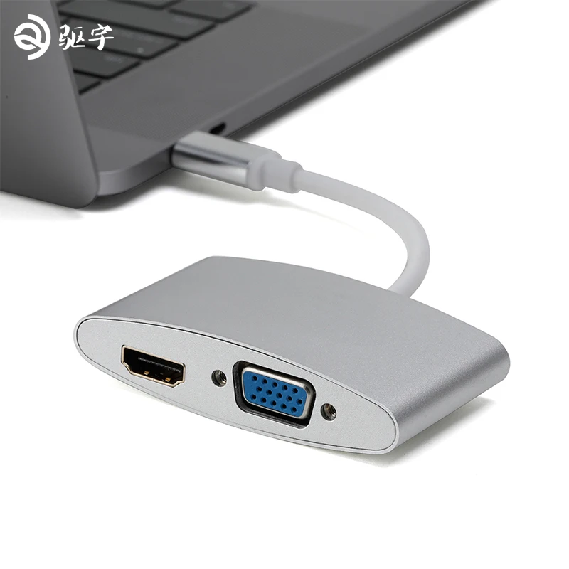 USB-C концентратора Тип C до 4 К HDMI VGA 1080 P адаптер для Macbook/Chromebook | Компьютеры и офис