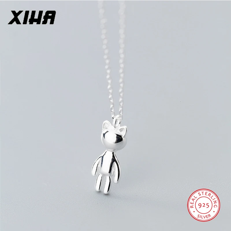 

XIHA Real 925 Sterling Silver Animal Cat Pendants Necklace Vintage Choker Statement Necklace for Women valentines day gift