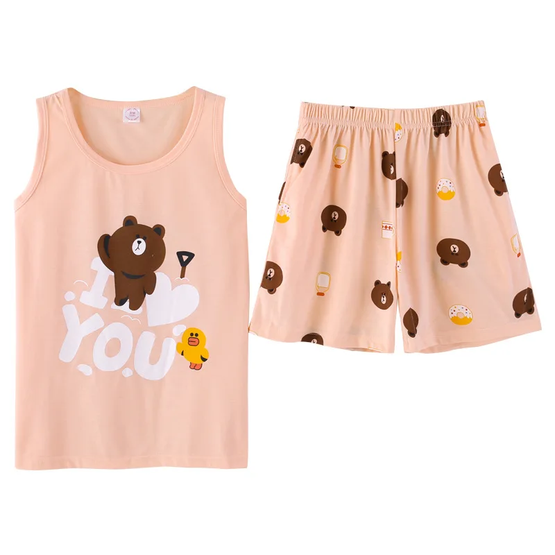 2018 new vest pajamas women summer sleeveless shorts suit loose two