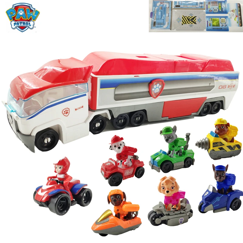 

Paw Patrol Dogs Big Bus Command Rescue Vehicle Music Rescue Base Set Vehicle Anime Action Figures Model toys For Children Gift