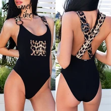 Кольцо в полоску бикини Леопардовый принт купальники высокий вырез красный женский купальник пуш-ап цельные костюмы чарующие боди купальный костюм