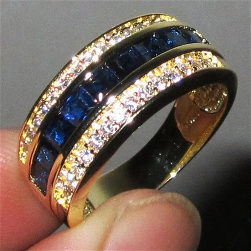 

Full Diamond Sapphire Ring 18k Gold Bague or Jaune Bizuteria for Jewelry Amethyst Anillos De Ring for Men fine 18K topaz Gemston