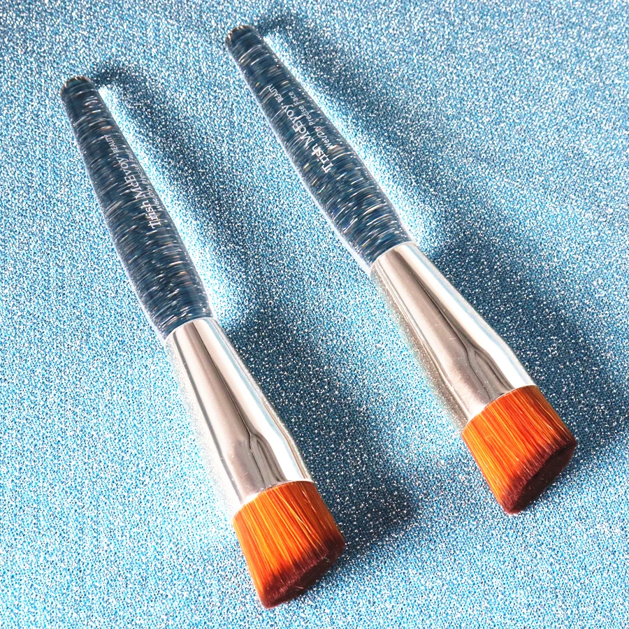 

Transparent Deluxe TME Wet/ Dry Face Foundation Brush Angled Flat Precise Liquid Foundation Makeup Brush